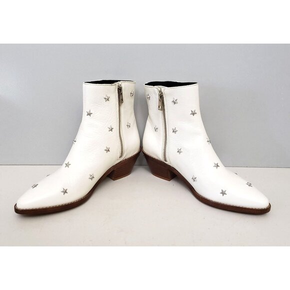 Zadig & Voltaire Tyler Star Studded Ankle Boots White Leather Size 37 - Picture 4 of 5